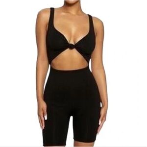 NEW Naked Wardrobe “Love U Knot” Cutout Romper in Light Brown Size Small